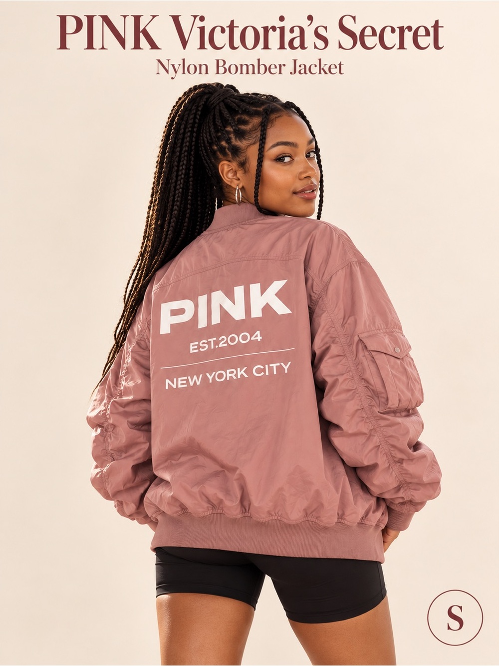 PINK Victoria’s Secret Dusty Rose Logo Bomber Jacket NWT S